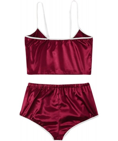 Women's Sleepwear Satin Cami Set with Shorts Pajama Set Lingerie Nightwear - Burgundy - C6194GNAEH3 $20.27 Sets