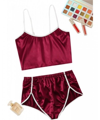 Women's Sleepwear Satin Cami Set with Shorts Pajama Set Lingerie Nightwear - Burgundy - C6194GNAEH3 $20.27 Sets