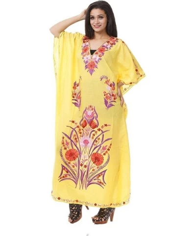 Cotton Kashmiri Kaftan Aari Work Caftan Dress Beach Cover Up - K-qkz - CY18MH98SZX $56.30 Nightgowns & Sleepshirts