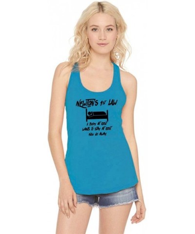 Ladies Newtons First Law Sleep Racerback - Turquoise - CP18Y0WMZM5 $19.16 Tops