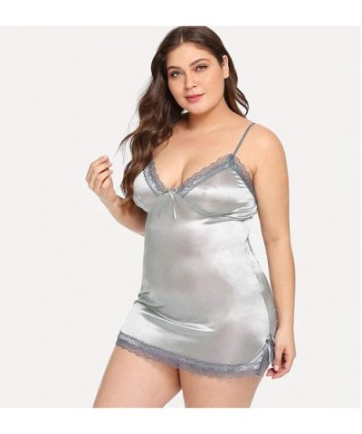 Women Plus Size Pajamas Ladies V-Neck Sling Sleepwear Lace Babydoll Bowknot Lingerie Nightdress - Silver - CZ1949696TX $18.09...