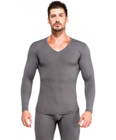 Men's Modal Cotton Long Johns Set- V-Neck Thermal Underwear Long Sleeve Base Layer - Dark Gray - CD18AE5ZAXT $34.73 Thermal U...