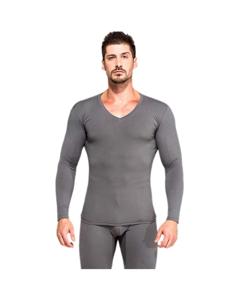 Men's Modal Cotton Long Johns Set- V-Neck Thermal Underwear Long Sleeve Base Layer - Dark Gray - CD18AE5ZAXT $34.73 Thermal U...