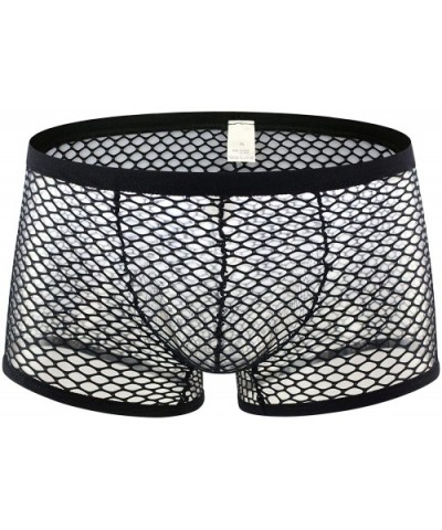 Men's See Through Fishnet Boxer Briefs Underwear Lingerie Booty Shorts - Black - CZ18ZGR55YQ $14.68 Boxer Briefs