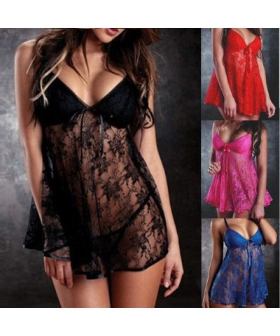 Sexy Lingerie Women Silk Lace Robe Dress Ladies Fashion Charming Babydoll Nightdress Nightgown Sleepwear A black - CW18LYOH9A...