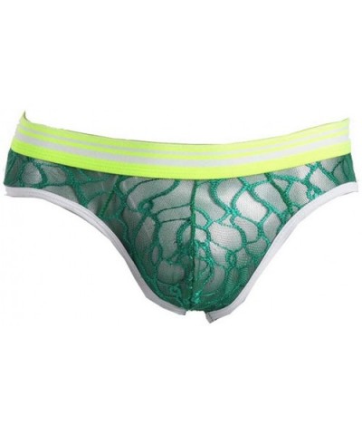 Men's Briefs Mesh Translucent U Convex Back Hollow Underwear - Green - CZ199AKXZEI $13.68 Briefs