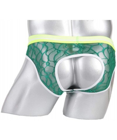 Men's Briefs Mesh Translucent U Convex Back Hollow Underwear - Green - CZ199AKXZEI $13.68 Briefs