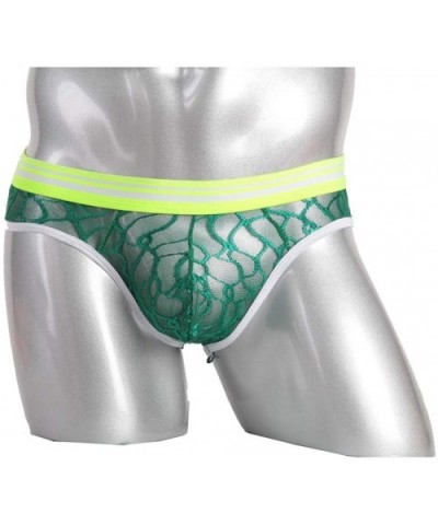 Men's Briefs Mesh Translucent U Convex Back Hollow Underwear - Green - CZ199AKXZEI $13.68 Briefs