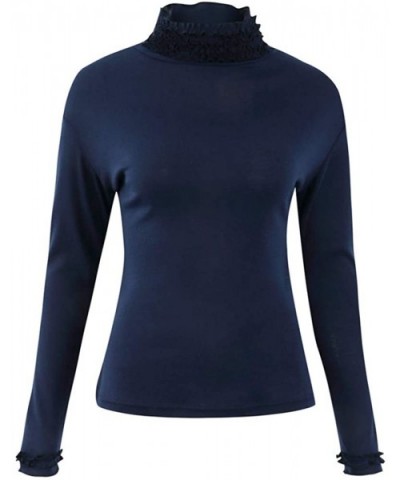 Tops for Women Casual Lace Turtleneck Long Sleeve Blouse Shirt - Blue - C418YG0ADCM $18.81 Tops