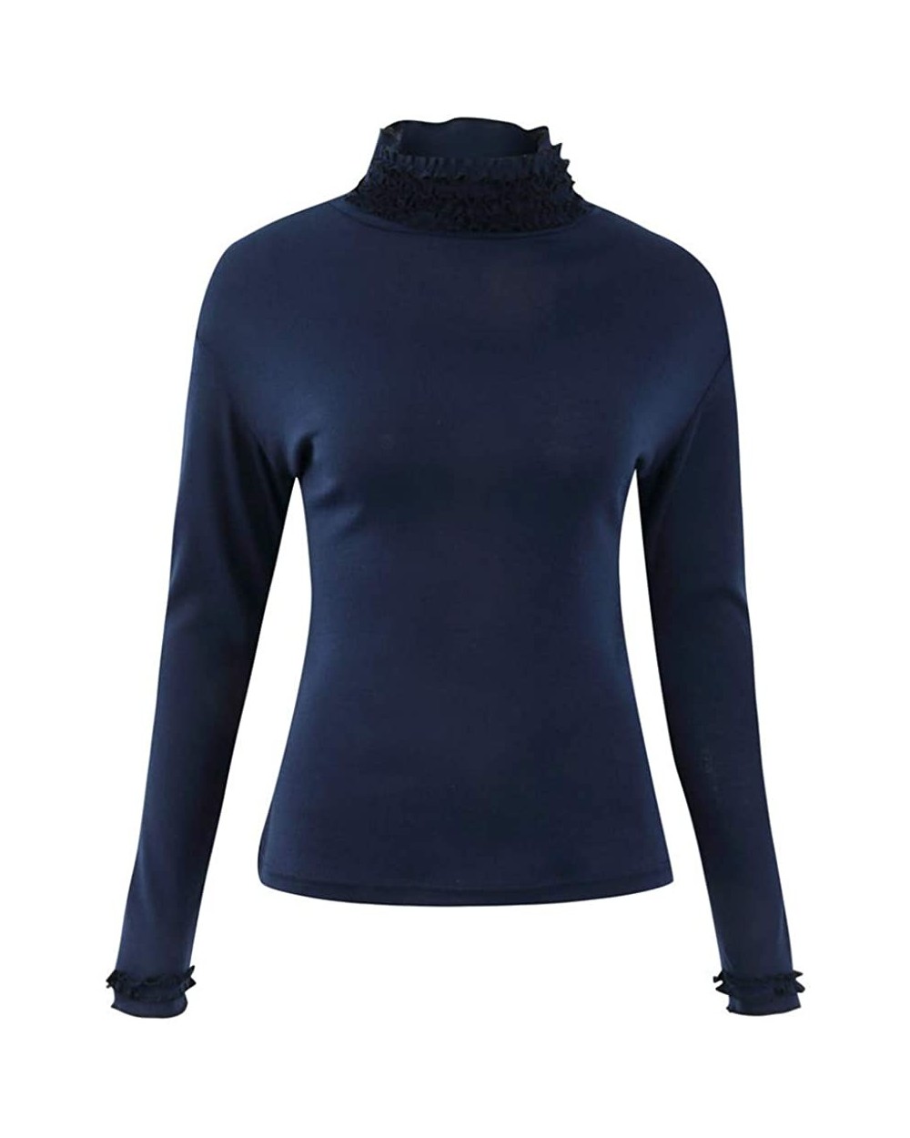 Tops for Women Casual Lace Turtleneck Long Sleeve Blouse Shirt - Blue - C418YG0ADCM $18.81 Tops