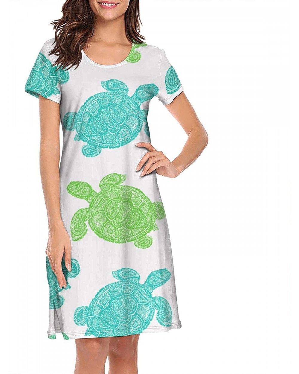 Cotton Nightgowns for Women I Just Like Sea Turtles Cartoon Tee Nightshirt Short Sleeve - Sea Turtle Drawing - C319D8O0HDY $5...