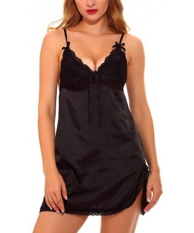 Womens Sexy Camis Nightdress Solid Bra Chemise Spaghetti Strap Underwear Lingerie - Black - C7193U33ZO7 $23.23 Baby Dolls & C...