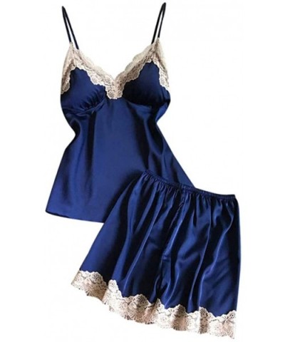 Womens Lingeries Sexy Sling Thin Loose Lingerie Lace Nightdress Solid Camisoles Short Sleepwears - X-blue - CM18S50NGZ7 $15.0...