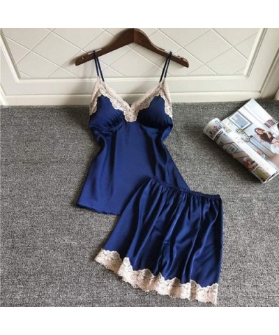 Womens Lingeries Sexy Sling Thin Loose Lingerie Lace Nightdress Solid Camisoles Short Sleepwears - X-blue - CM18S50NGZ7 $15.0...