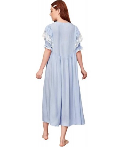 Women's Contrast Lace Half Sleeve Sleepwear Night Dress Nightgown - Blue - CG19CIO9ELR $18.26 Nightgowns & Sleepshirts