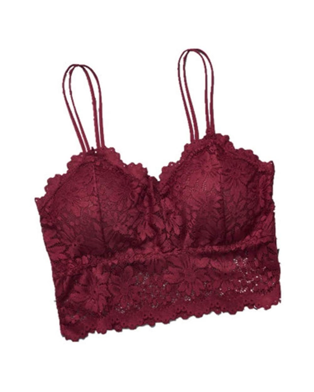 Lace Bralette for Women Lace Bralette with Straps Removable Pads Lace Bandeau Bra with Straps for Women Girls - Wine Red - CV...