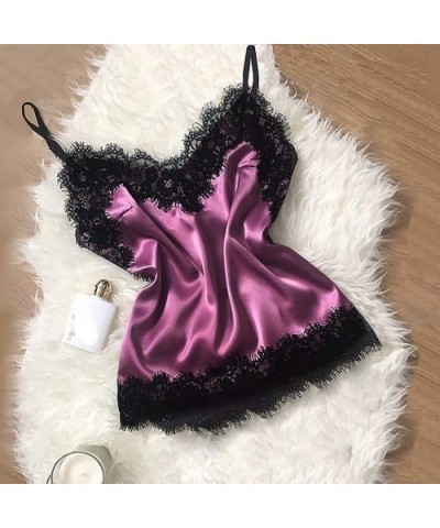 Lingerie for Women for Sex Womens Lace Bodysuit Sexy Teddy Camisole Bow Shorts Tops Velvet Underwear Nightdress - Hot Pink - ...