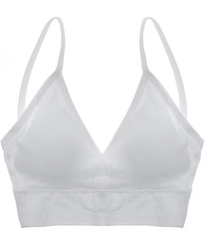 Women V Neck Bralette Seamless Triangle Comfort Bra Camisole Crop Yoga Bra - White - CW1998YQS6L $16.29 Camisoles & Tanks