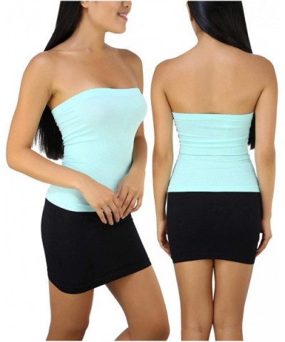 Women's Sexy Sleek & Slimming Layering Bandeau Strapless Tube Top - Aqua - CO18XDYY7GO $16.68 Camisoles & Tanks