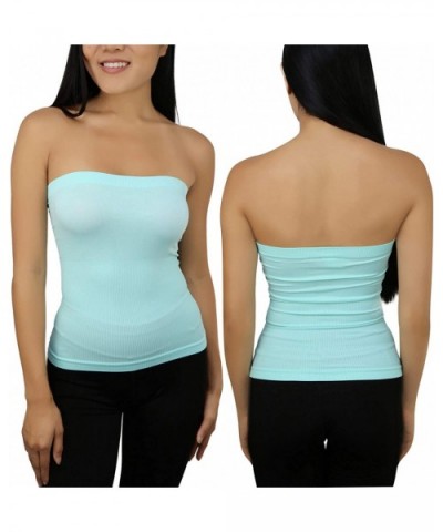 Women's Sexy Sleek & Slimming Layering Bandeau Strapless Tube Top - Aqua - CO18XDYY7GO $16.68 Camisoles & Tanks