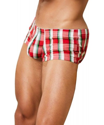 Mens Sexy Low Rise Boxer Brief Underwear Checkered Fit Trunks - 90510 Red - C118ACIKOOW $33.79 Boxer Briefs