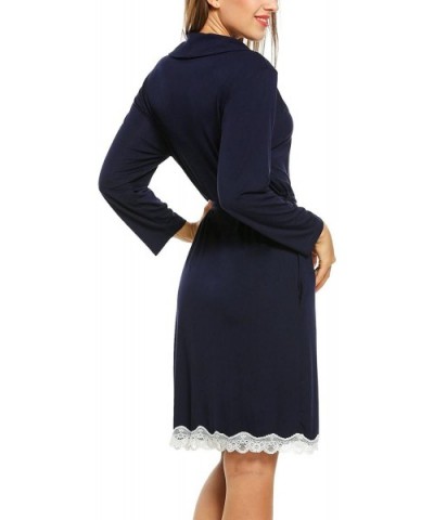 Womens Cotton Robe Soft Kimono Spa Knit Bathrobe Lightweight Long - Navy Blue - CF18I3A5S9C $36.96 Robes