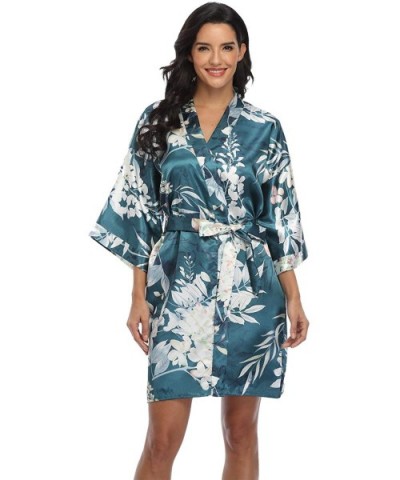 Women's Pure Short Silky Robes Bridesmaid Bride Party Satin Robes Sleepwear - Dark Green Floral 2 - CN199KAKZA2 $23.17 Robes