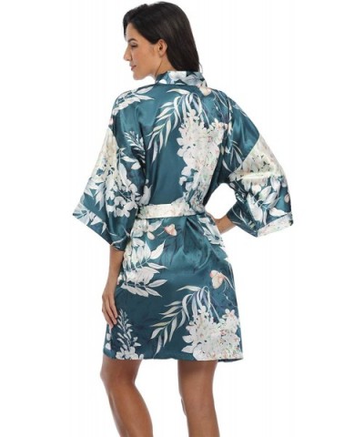 Women's Pure Short Silky Robes Bridesmaid Bride Party Satin Robes Sleepwear - Dark Green Floral 2 - CN199KAKZA2 $23.17 Robes