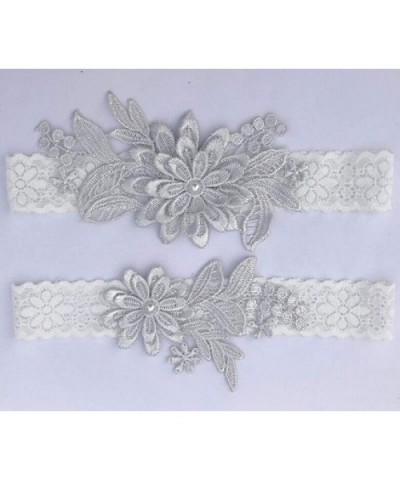 Bride 2 Pieces Flower Garter Belts Wedding Garter Set Womens Lace Design - Gray - C618WXWQS92 $23.66 Garters & Garter Belts