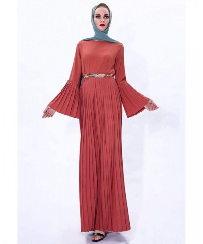 Women Muslim Elegant Gown Robe Islamic Abaya with Belt - Orange - CF1903OI8OU $66.81 Robes