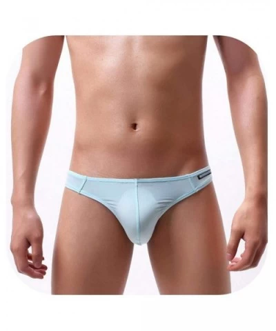 Thongs G Strings Men Sexy Underwear Ice Silk Ultra-Thin Briefs Panties Cueca Underpants Tanga Exotic Lingerie - Light Blue - ...