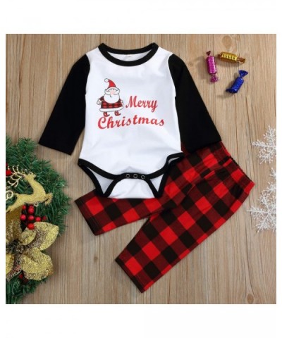 Family Matching 2 PCS Santa Claus Print Christmas Pajamas Sets Merry Christmas Classic Plaid Xmas Pajama Set Infants' - CG18L...