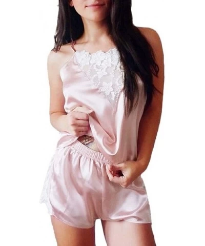 Sexy Lingerie for Women for Sex Plus Size Silk Pajamas Sexy Satin Underwear Lace Camisole Shorts Set Lingerie Women - Pink - ...