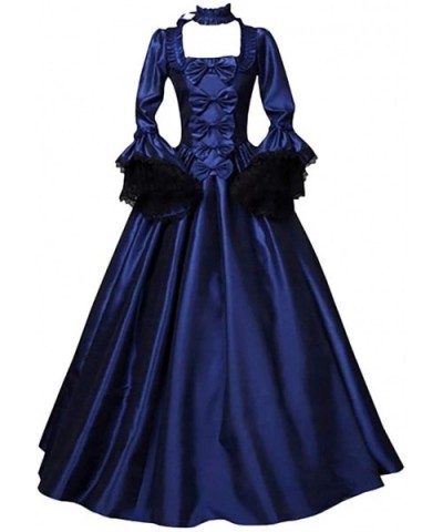 Medieval Dress for Women Renaissance Vintage Retro Long Sleeve Cosplay Lace Floor Length Dresses - Blue1011 - C31923ANAN9 $58...