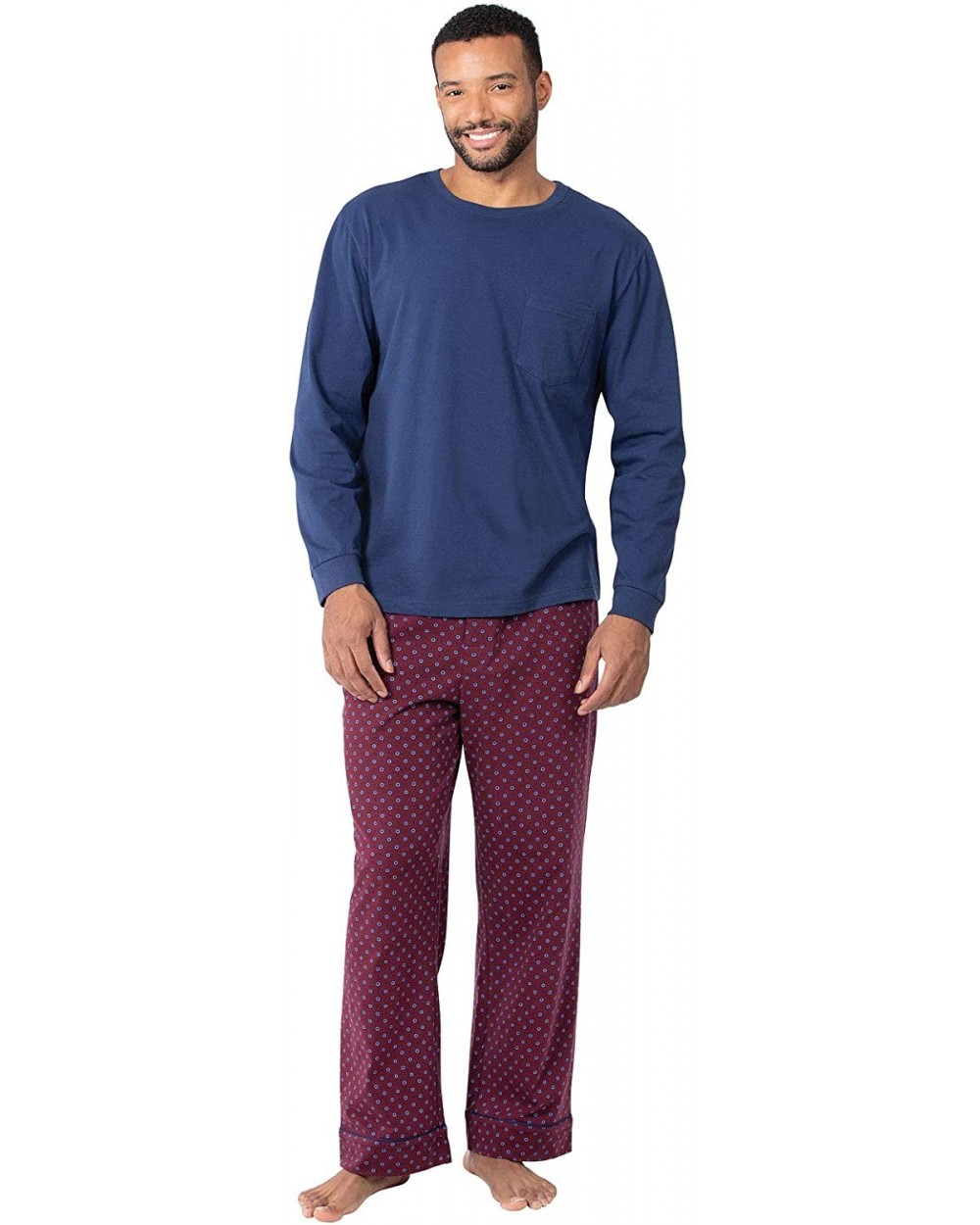 Pajamas for Men Cotton - Mens Pajama Sets - Burgundy - CP18GCL34EA $77.64 Sleep Sets