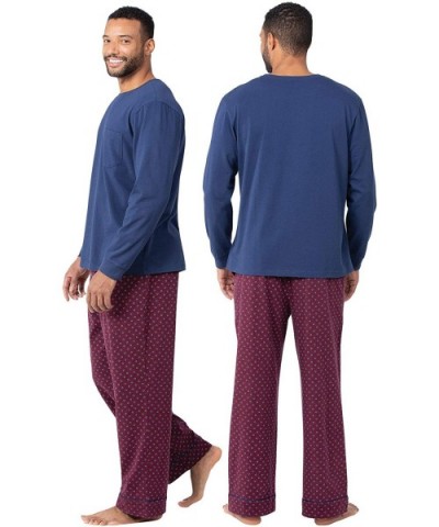 Pajamas for Men Cotton - Mens Pajama Sets - Burgundy - CP18GCL34EA $77.64 Sleep Sets