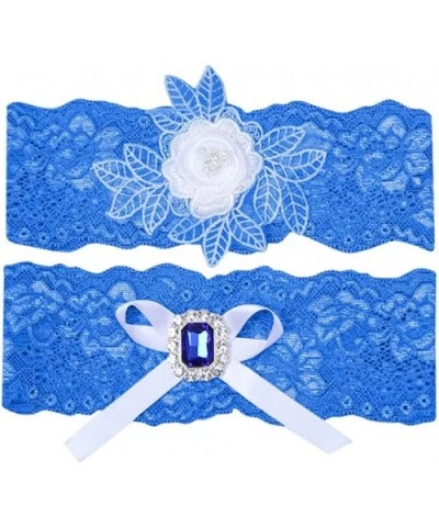 Silk Garter in a Wedding Suit- Rhinestone Lace with Embroidered Bridal Items - Blue - CM18UUGWKD8 $12.35 Garters & Garter Belts