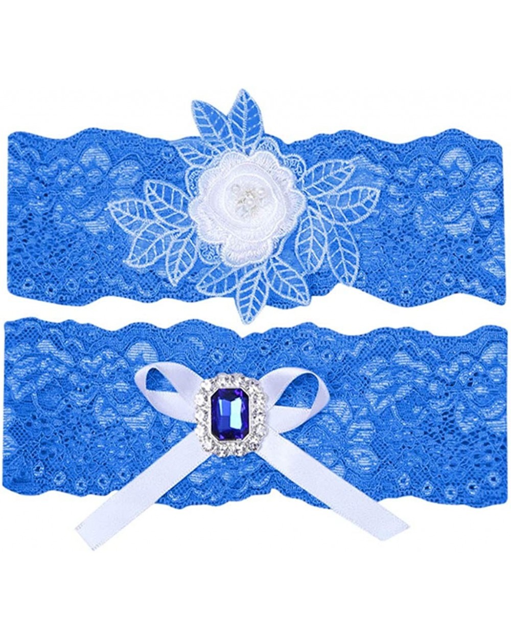 Silk Garter in a Wedding Suit- Rhinestone Lace with Embroidered Bridal Items - Blue - CM18UUGWKD8 $12.35 Garters & Garter Belts