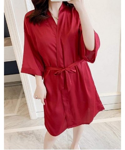 Women's Sexy Solid-Colored Sling Cozy 2 Piece Daily Sleepwear - Wine Red - CC199UCM5SX $59.40 Nightgowns & Sleepshirts