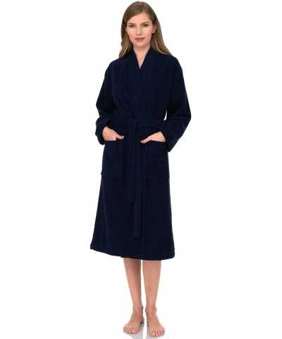 Women's Robe Turkish Cotton Terry Kimono Bathrobe Made in Turkey - Blue Depths - C4192K075UR $61.48 Robes