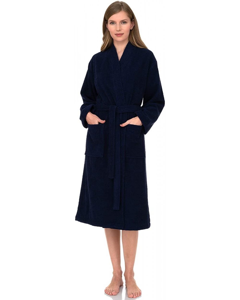 Women's Robe Turkish Cotton Terry Kimono Bathrobe Made in Turkey - Blue Depths - C4192K075UR $61.48 Robes