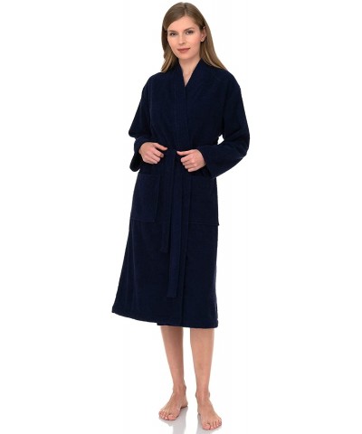 Women's Robe Turkish Cotton Terry Kimono Bathrobe Made in Turkey - Blue Depths - C4192K075UR $61.48 Robes