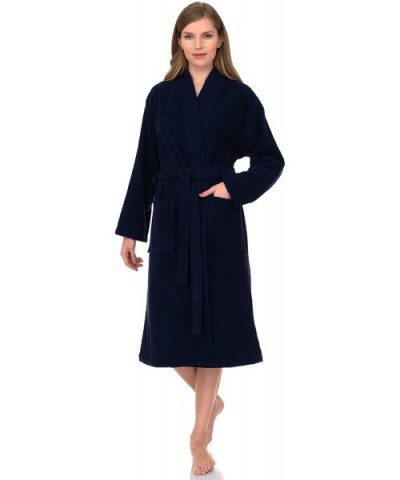 Women's Robe Turkish Cotton Terry Kimono Bathrobe Made in Turkey - Blue Depths - C4192K075UR $61.48 Robes