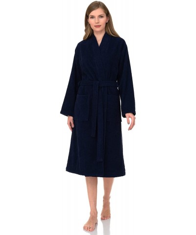 Women's Robe Turkish Cotton Terry Kimono Bathrobe Made in Turkey - Blue Depths - C4192K075UR $61.48 Robes