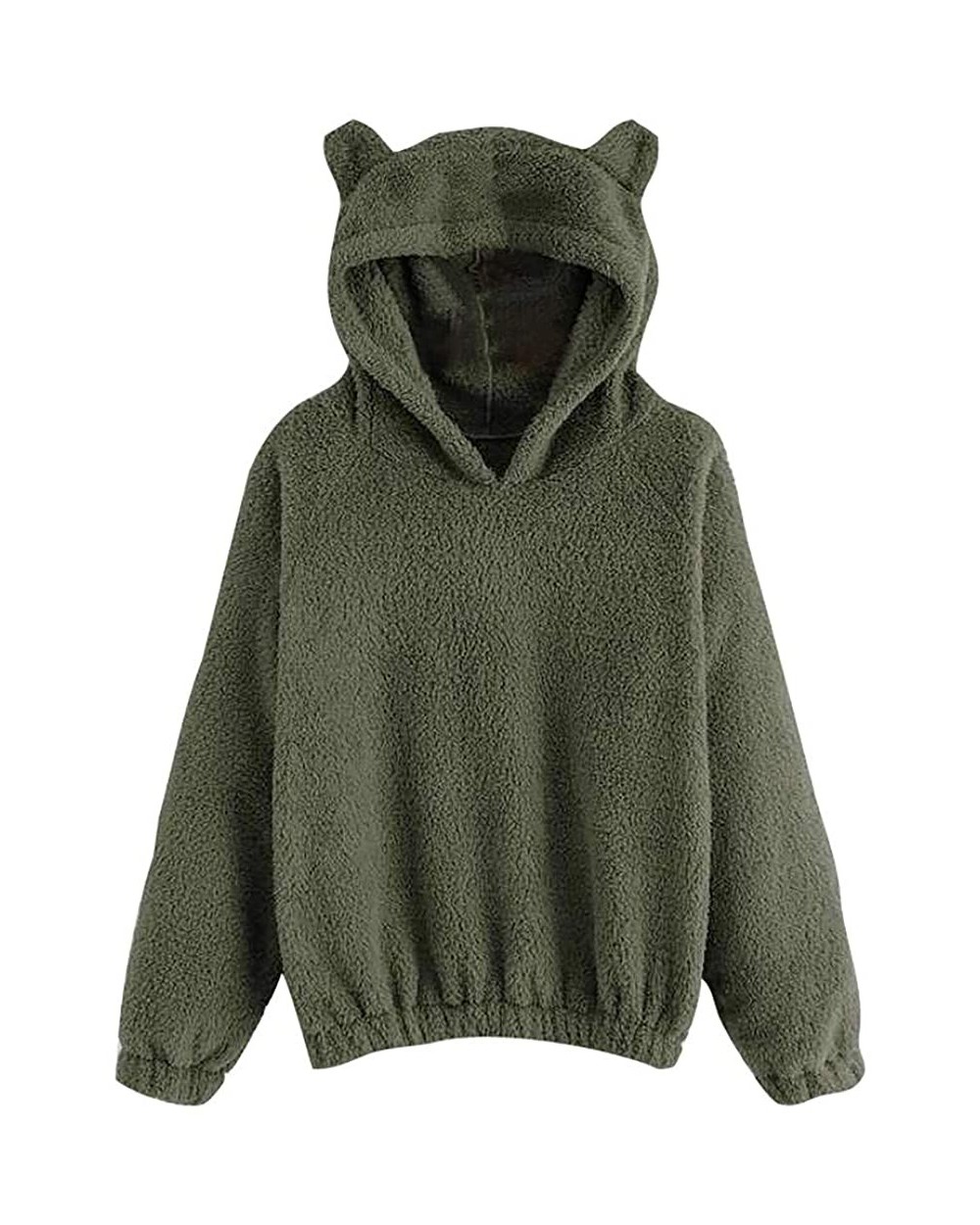 Women's Bear Fuzzy Hoodie Long Sleeve Fleece Sweatshirt Warm Pullover Cropped Top - A-green - CW192ZO65SW $43.81 Thermal Unde...