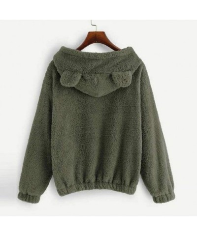 Women's Bear Fuzzy Hoodie Long Sleeve Fleece Sweatshirt Warm Pullover Cropped Top - A-green - CW192ZO65SW $43.81 Thermal Unde...