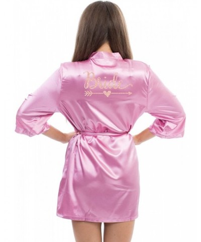 Satin Robe for Bride Bridesmaid Party with Rose-Gold Glitter - Pink-bride - C1190T22O2K $36.40 Robes