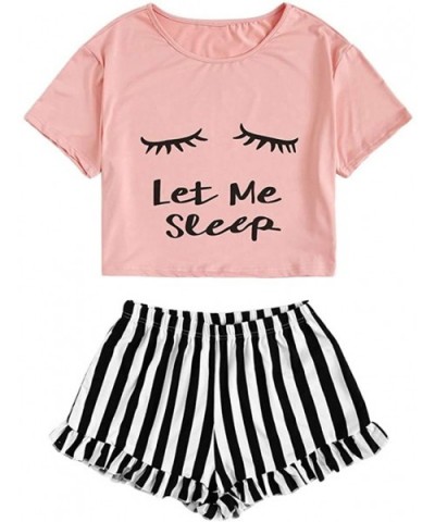 Top for Women Fashion 2020 Pajamas Set Casual Clothing Suit Female T Shirt Tops Shorts - Pink - CK19C4568DX $27.35 Shapewear