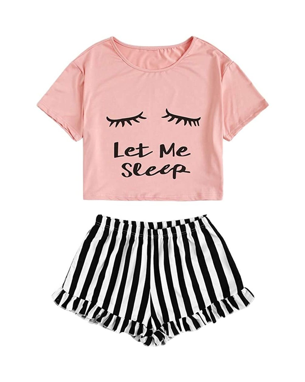 Top for Women Fashion 2020 Pajamas Set Casual Clothing Suit Female T Shirt Tops Shorts - Pink - CK19C4568DX $27.35 Shapewear