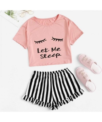 Top for Women Fashion 2020 Pajamas Set Casual Clothing Suit Female T Shirt Tops Shorts - Pink - CK19C4568DX $27.35 Shapewear